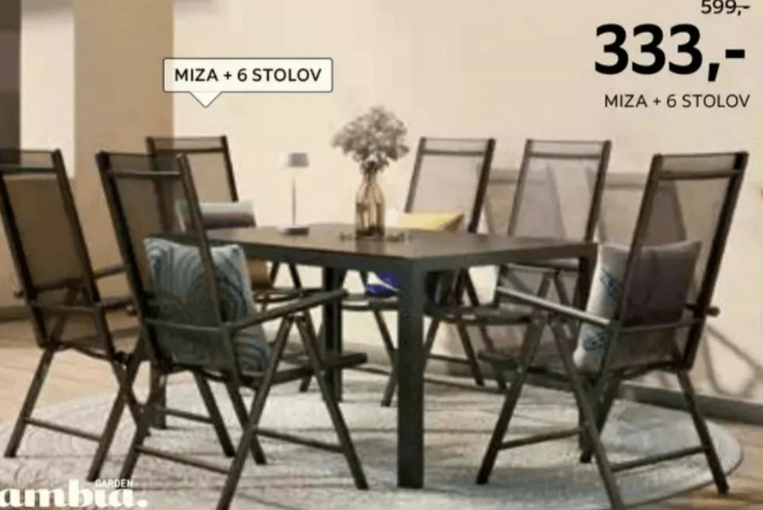 Vrtna garnitura set vključuje mizo in 6 stolov ambia.garden - Akcija v trgovini Lesnina