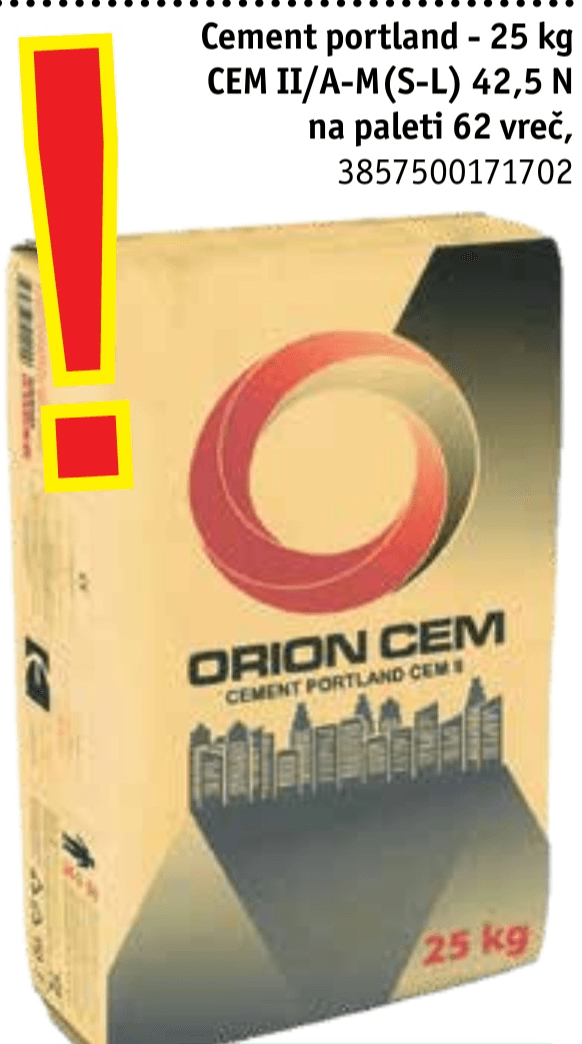 Orion Cem Cement portland 25 kg - Akcija v trgovini Jager