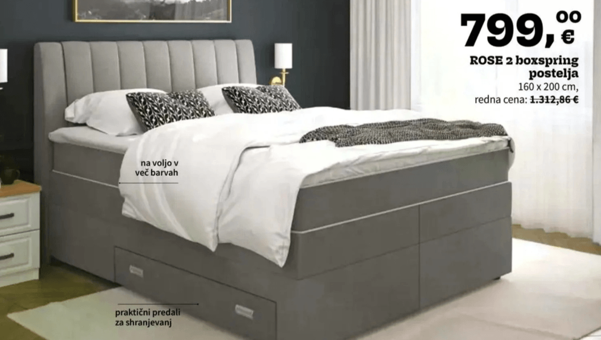 ROSE 2 boxspring postelja 160 x 200 cm - Akcija v trgovini Prima