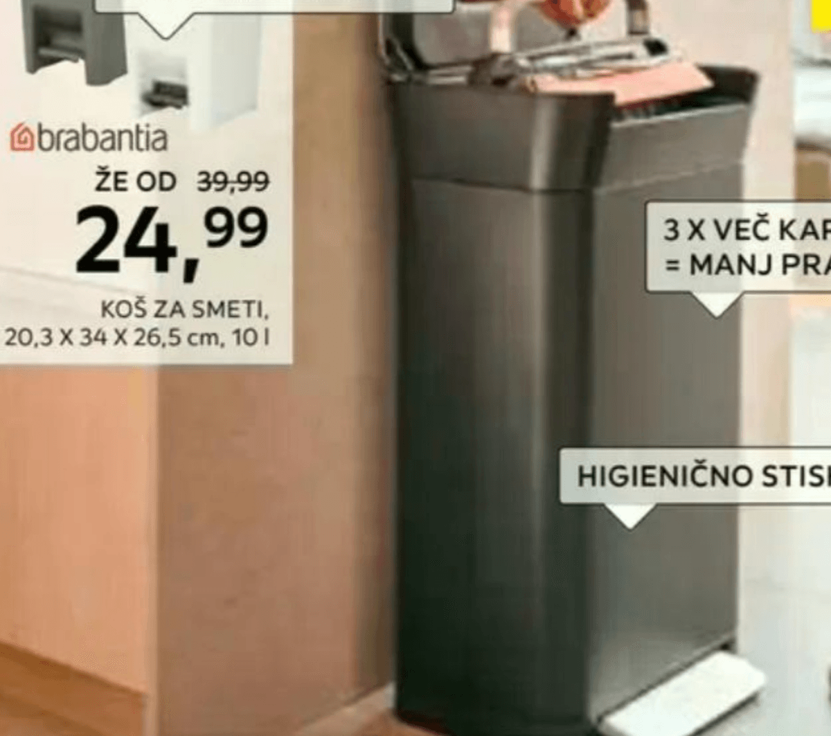 Brabantia Koš za smeti 20,3 x 34 x 26,5 cm, 10 l - Akcija v trgovini Lesnina
