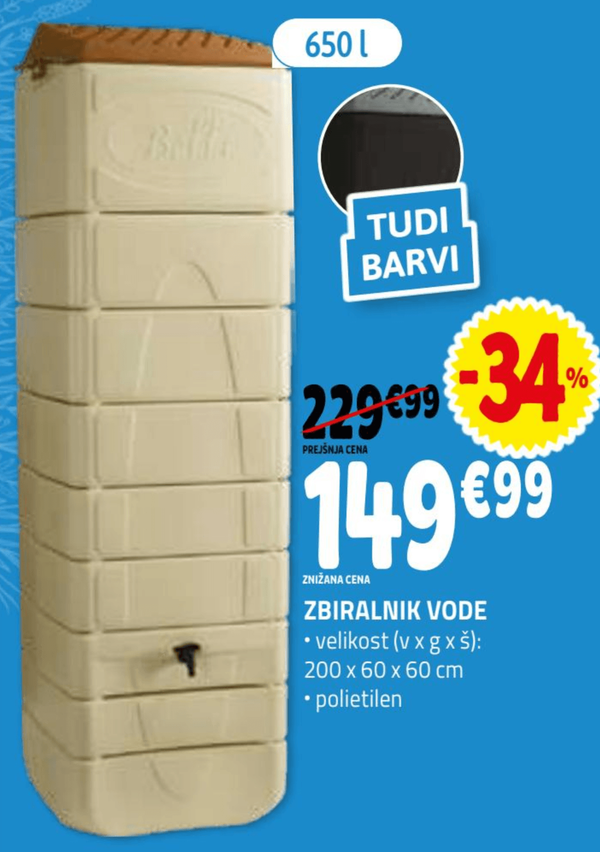 ZBIRALNIK VODE 650 l - Akcija v trgovini E.Leclerc