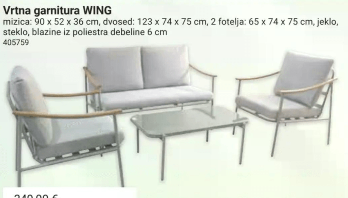 Vrtna garnitura WING - Akcija v trgovini Pevex