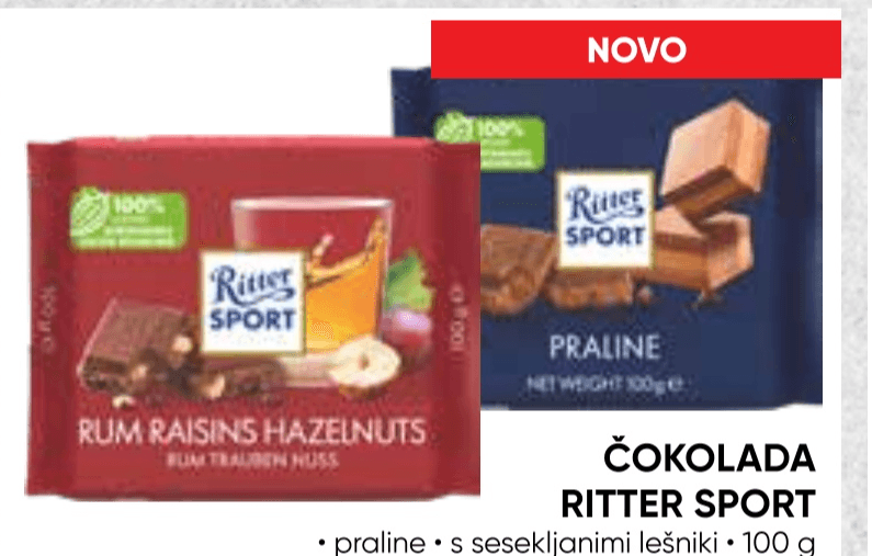 ČOKOLADA RITTER SPORT 100 g - Akcija v trgovini Tuš
