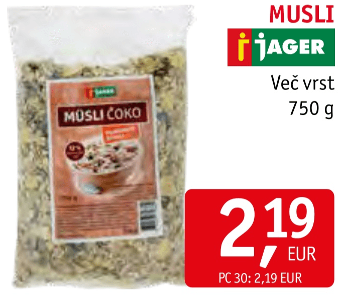 Musli 750 g Jager Akcija v trgovini Jager