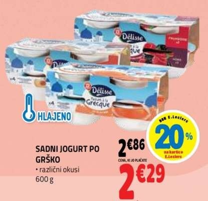 Jogurt po grško 600 g Délice Akcija v trgovini E.Leclerc