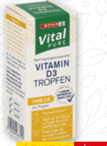 Vitamin D3 kapljice, prehransko dopolnilo 30 ml Spar Vital Pure - Akcija v trgovini Spar