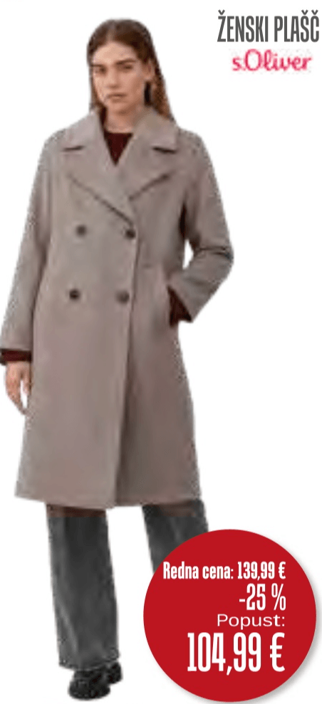 Ženski plašč s.Oliver - Akcija v trgovini Jager