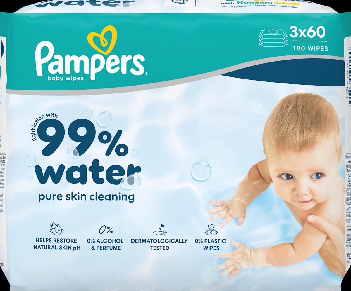 Pampers vlažilni robčki z 99 % vode 180 kosov Akcija v trgovini Dm