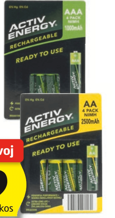 ACTIV ENERGY Polnilne baterije 4 kosi - Akcija v trgovini Hofer