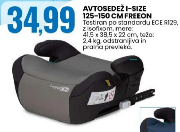 Avtosedež I-SIZE 125-150 cm FreeON - Akcija v trgovini Eurospin