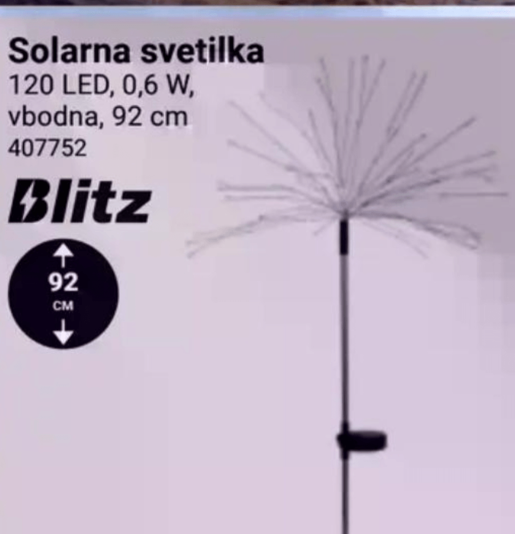 Solarna svetilka Blitz - Akcija v trgovini Pevex