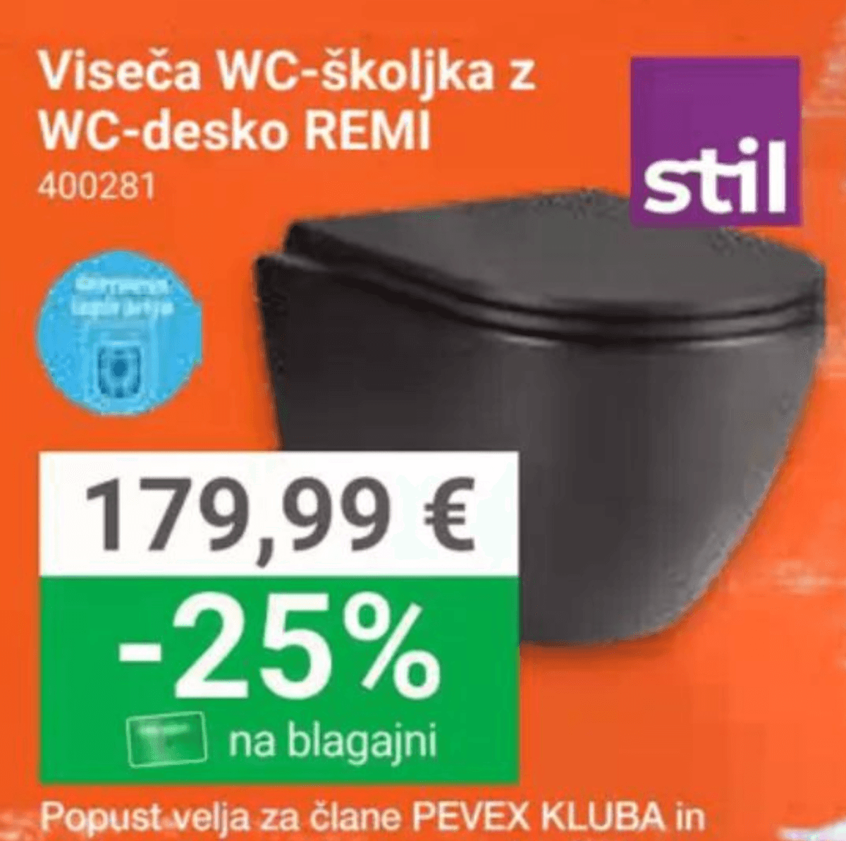 Viseča WC-školjka z WC-desko REMI - Akcija v trgovini Pevex