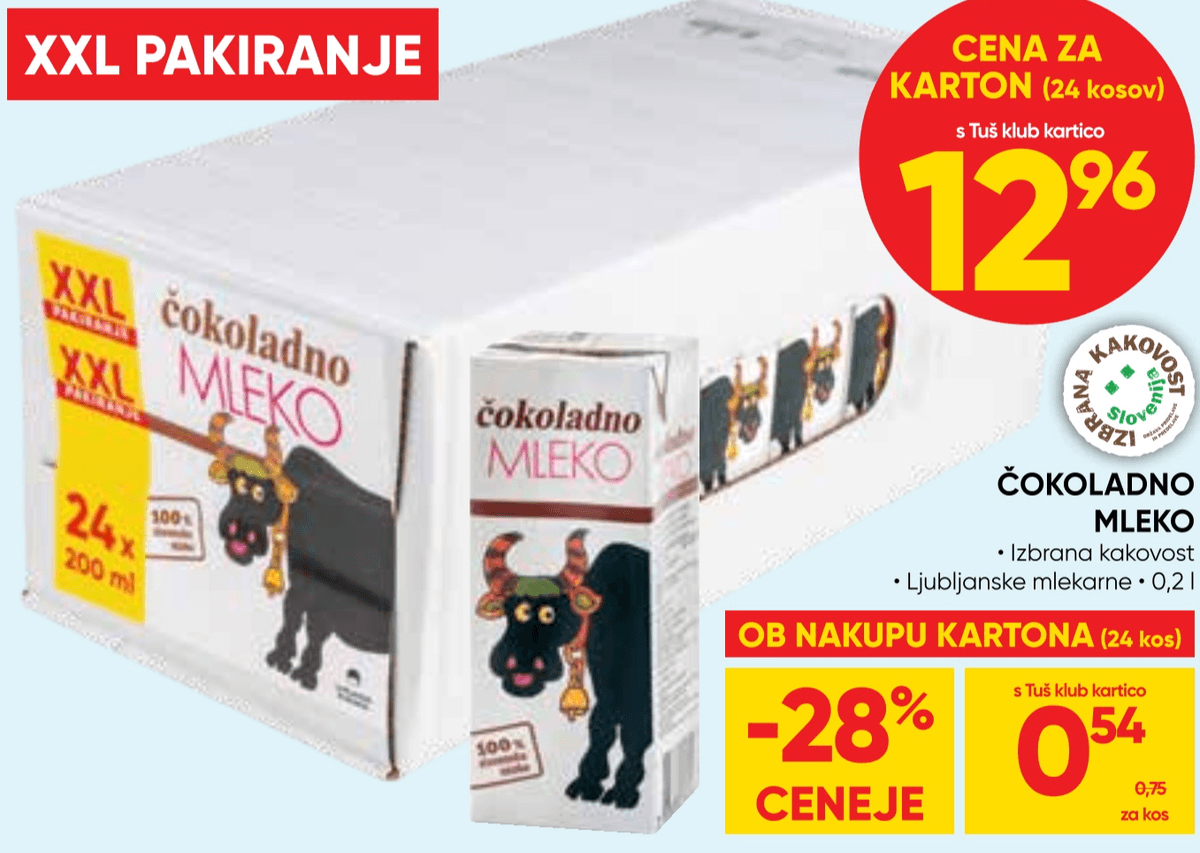 Čokoladno mleko Kakovost 24x 200 ml Ljubljanske mlekarne - Akcija v trgovini Tuš
