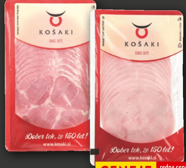 Šunka v ovitku ali prekajeni vrat 150 g Košaki - Akcija v trgovini Spar
