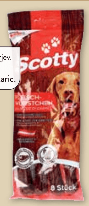 Scotty Priboljšek za pse mesne klobase 8/1, 70 g - Akcija v trgovini Spar