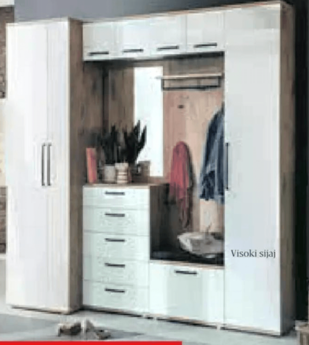 Garderoba, bela visoki sijaj/hrast - Akcija v trgovini Rutar