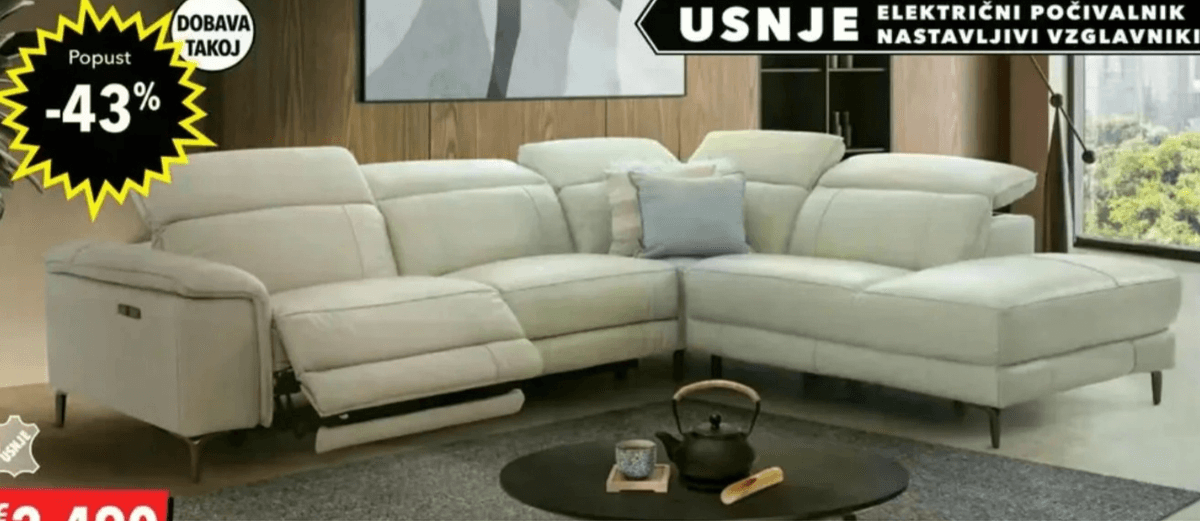 Usnjena kotna sedežna garnitura LIAM - Akcija v trgovini Harvey Norman