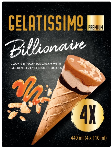 Kornet Gelatissimo Billionaire 4 x 110 ml - Akcija v trgovini Mercator