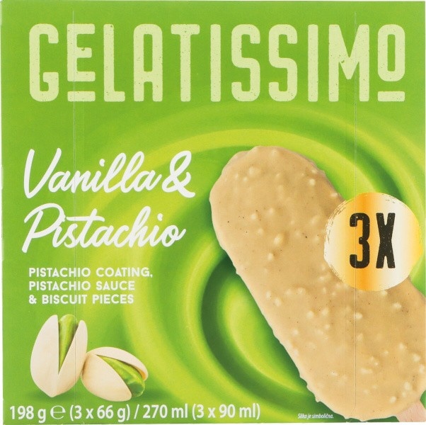 Sladoled Gelatissimo Vanilla & Pistachio 3 x 90 ml Mercator - Akcija v trgovini Mercator