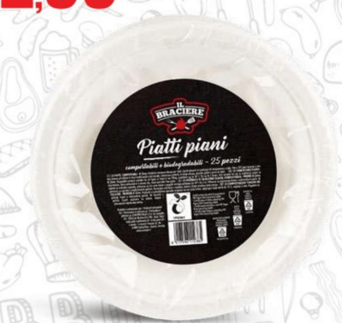 IL BRACIERE Biorazgradljivi plitvi krožniki 25 kosov - Akcija v trgovini Eurospin
