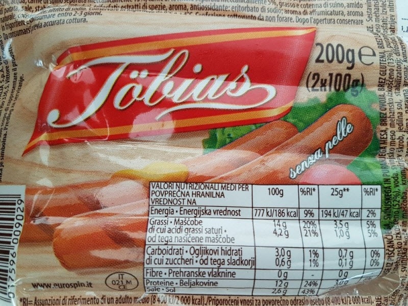 BARJENE PERUTNINSKE KLOBASE 100 g Tobias - Akcija v trgovini Eurospin