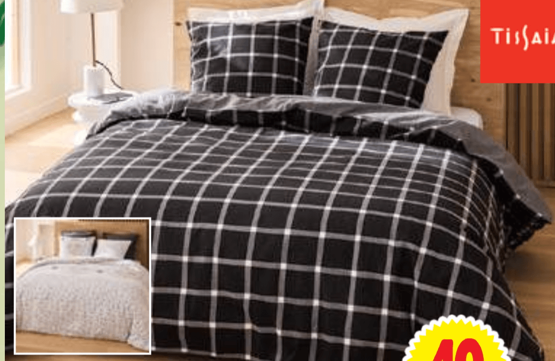 Posteljni komplet Flanelle 240 x 220 + 2x 63 x 63 cm TISSAIA - Akcija v trgovini E.Leclerc