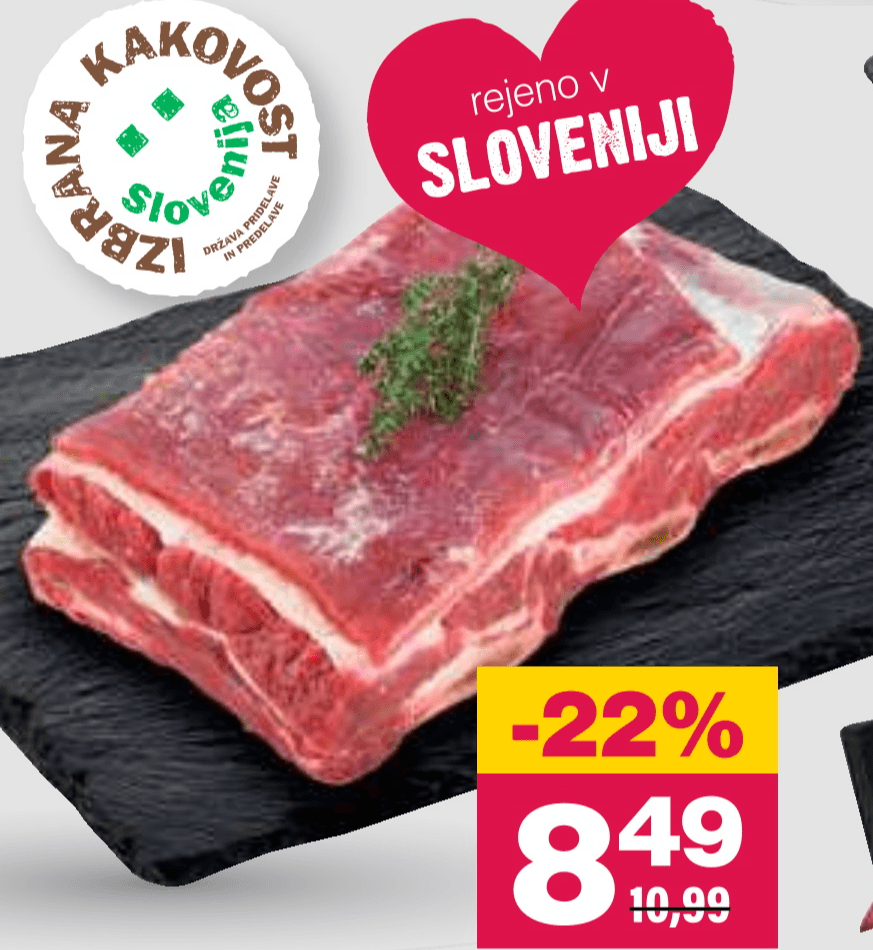 Mlada goveja rebra, prsa in potrebušina - Akcija v trgovini Mercator