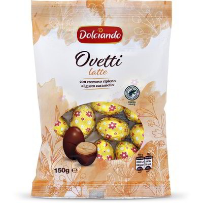 Dolciando Ovetti čokoladna jajčka, karamela 150 g - Akcija v trgovini Eurospin