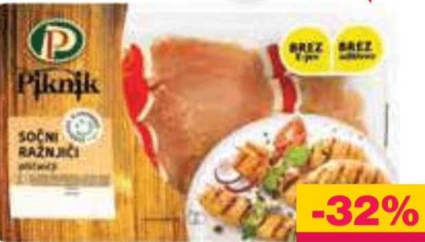 Piščančji sočni ražnjiči PP Piknik 500 g - Akcija v trgovini Mercator