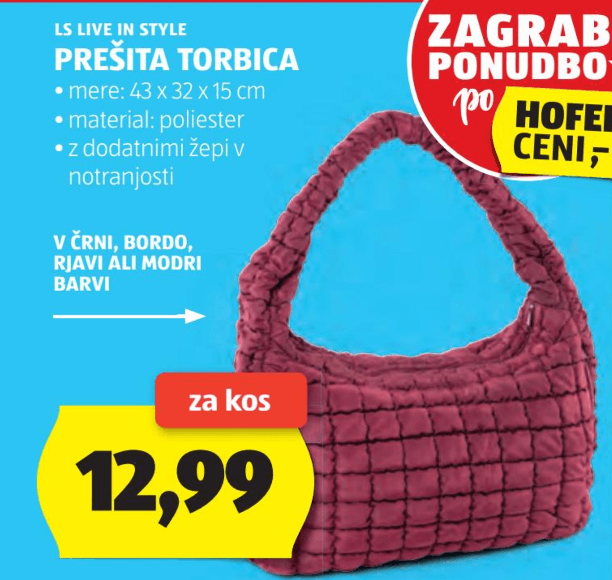 Prešita torbica LS LIVE IN STYLE - Akcija v trgovini Hofer