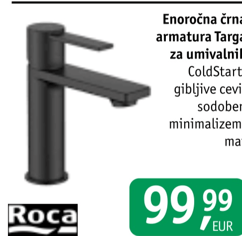 Enoročna črna armatura Targa za umivalnik Roca - Akcija v trgovini Jager