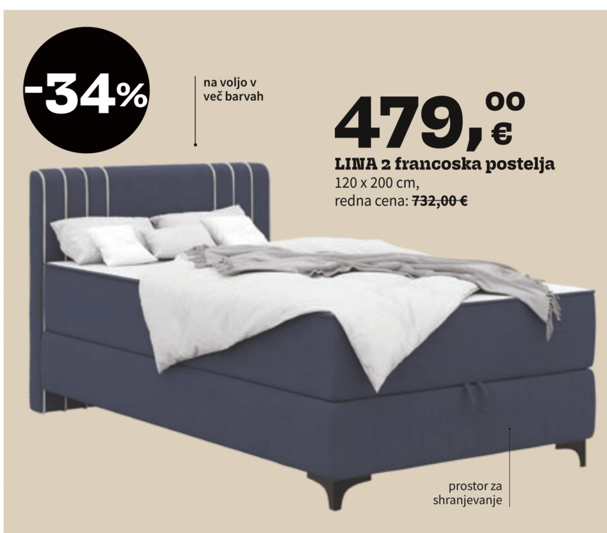 LINA 2 francoska postelja 120 x 200 cm - Akcija v trgovini Prima