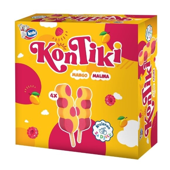 Desert Kontiki 4 x 75 ml (mango in malina), 4 x 70 ml (ananas, jagoda in limona) Ledo Akcija v trgovini Tuš