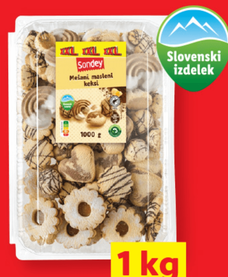 Sondey Mešani masleni keksi XXL 1 kg - Akcija v trgovini Lidl