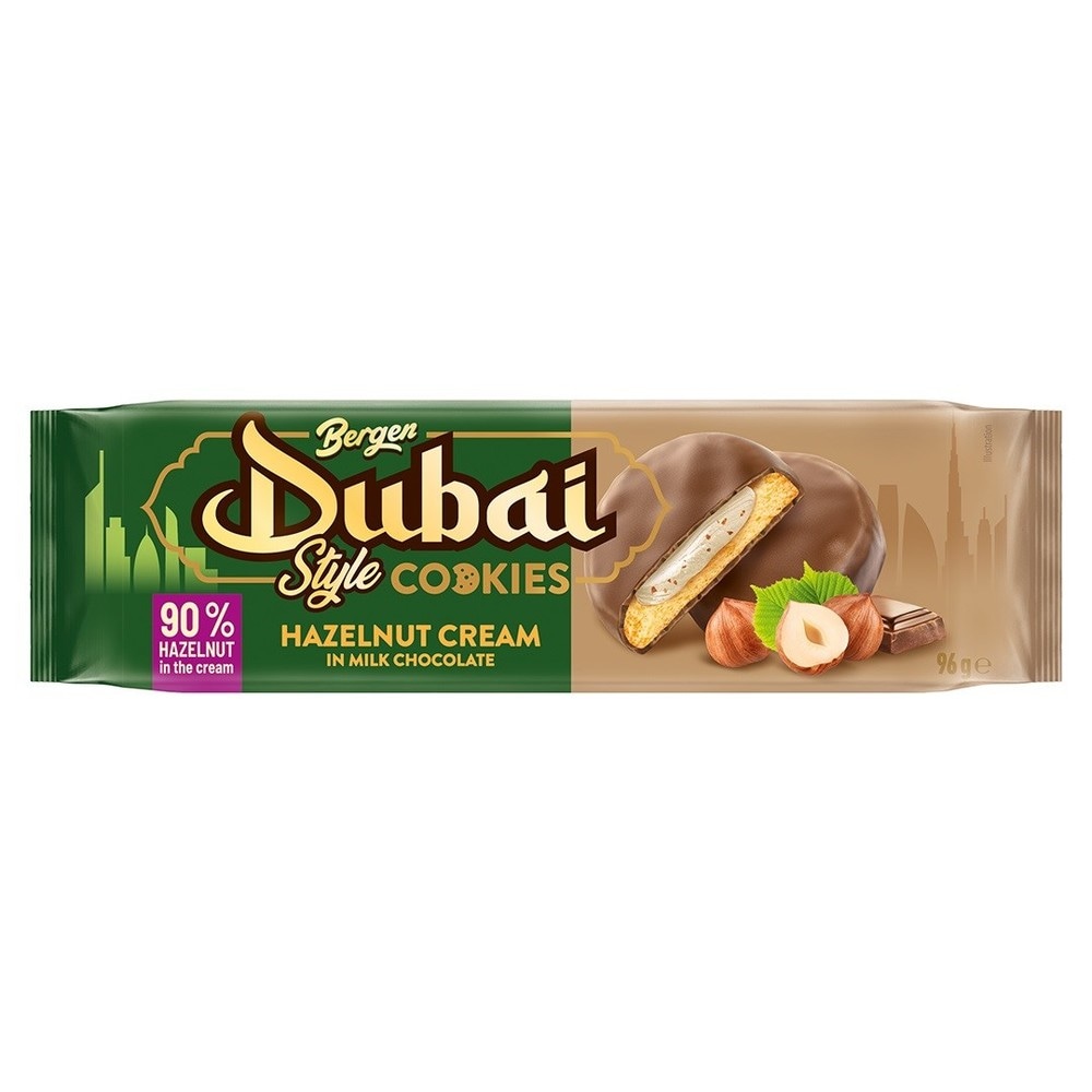 Bergen Dubai piškoti z lešnikovo kremo in mlečno čokolado 96 g - Akcija v trgovini Kompas Shop