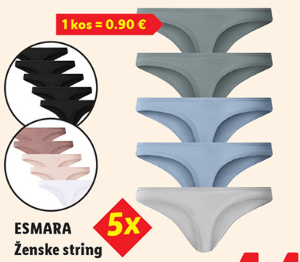 ESMARA Ženske string spodnjice 5 kosov Akcija v trgovini Lidl