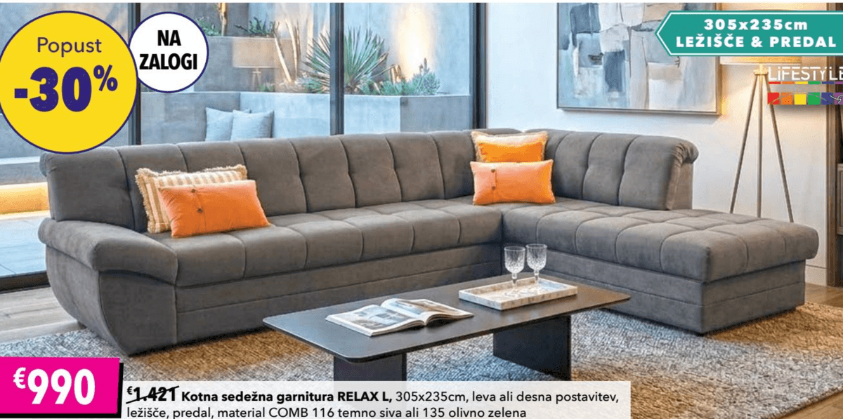 Kotna sedežna garnitura RELAX L - Akcija v trgovini Harvey Norman