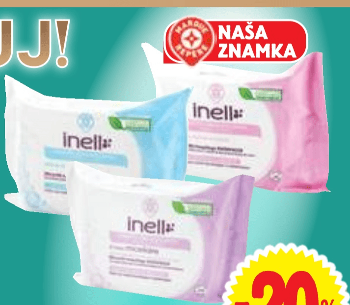 Inell Vlažilni robčki za odstranjevanje ličil 25 kosov - Akcija v trgovini E.Leclerc