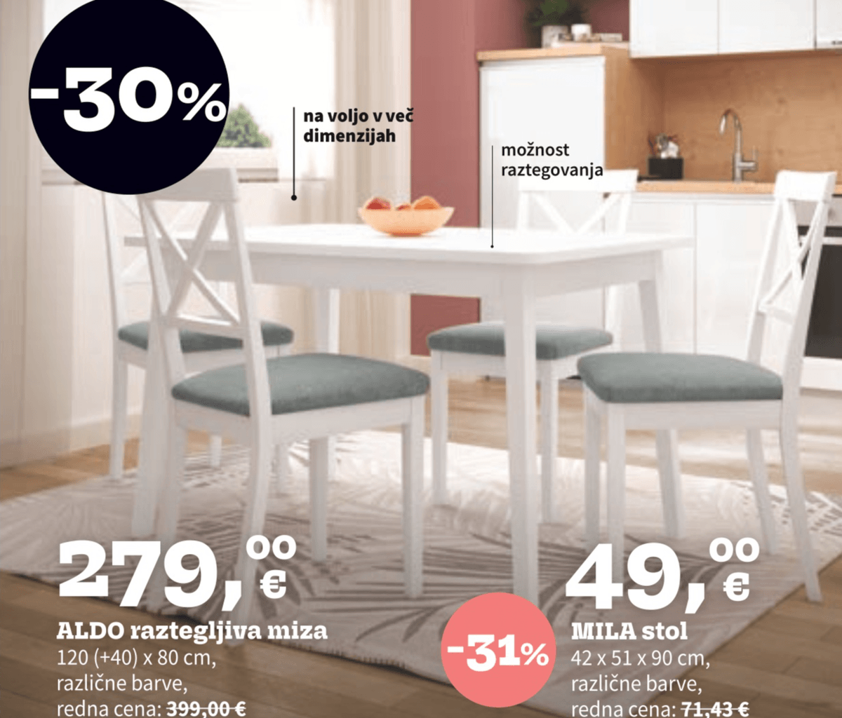 ALDO raztegljiva miza - Akcija v trgovini Prima