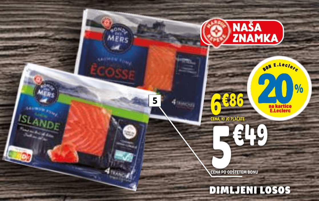 Dimljeni losos škotski 140 g ali islandski 120 g Ronde des Mers - Akcija v trgovini E.Leclerc