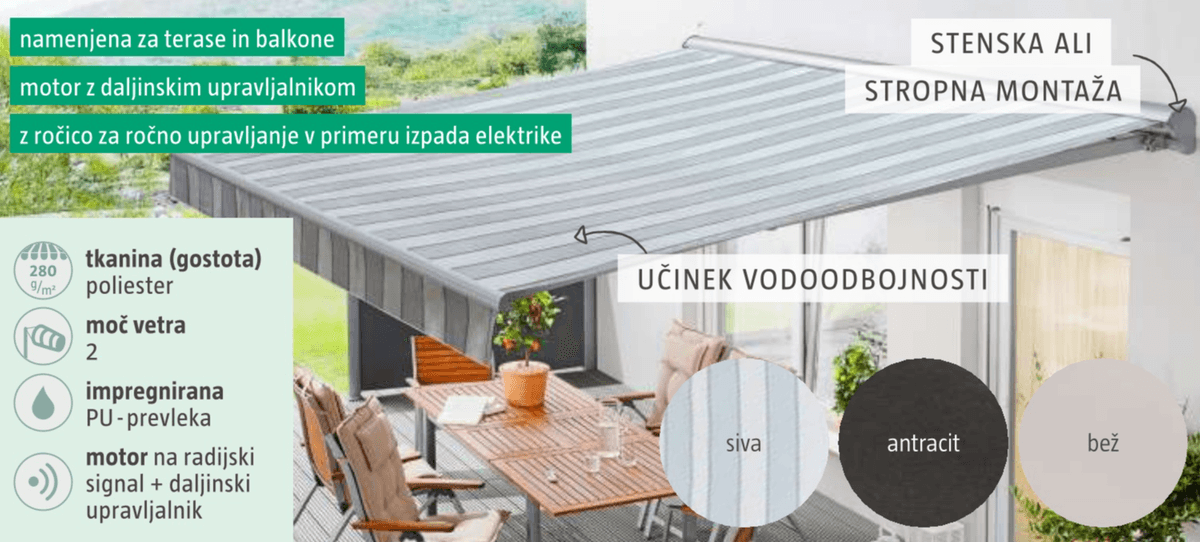 Markiza š 400 x d 250 cm - Akcija v trgovini Bauhaus