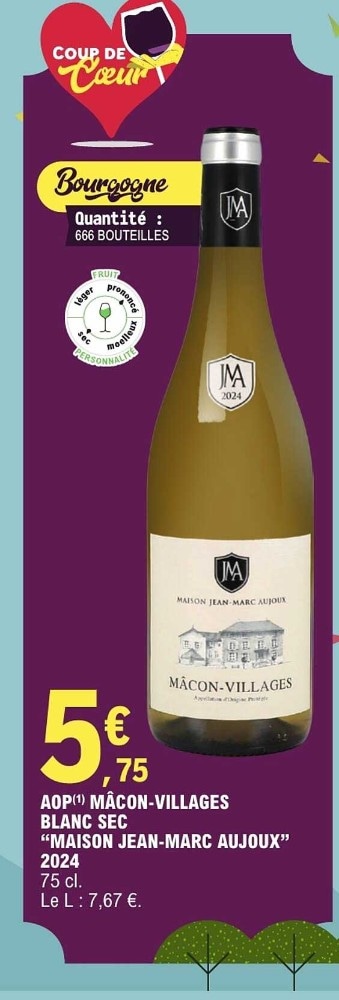 Macon-Villages Maison Jean-Marc Aujoux 0,75 l Akcija v trgovini E.Leclerc
