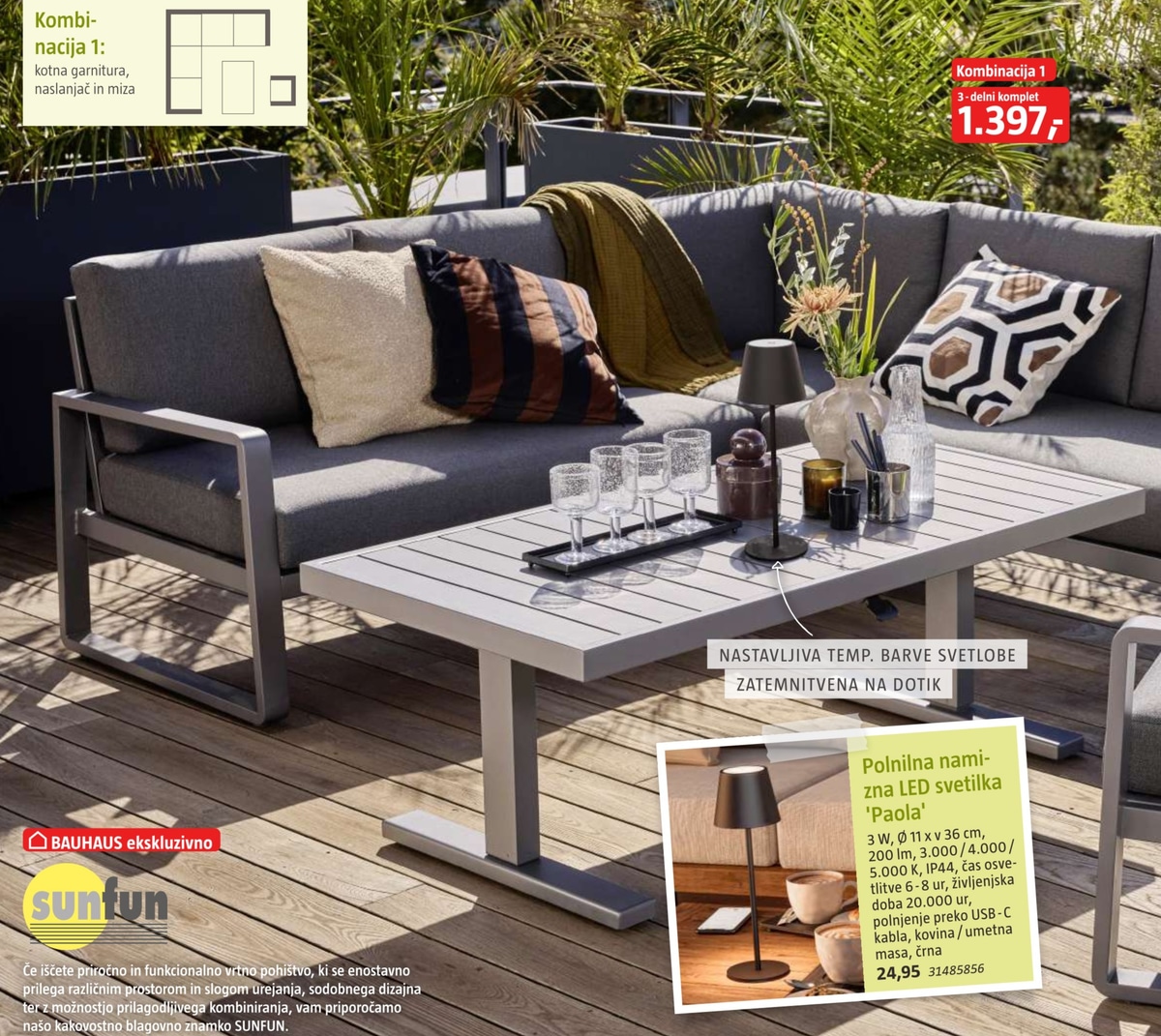 Kotna garnitura, naslanjač in miza 3-delni komplet sunfun - Akcija v trgovini Bauhaus