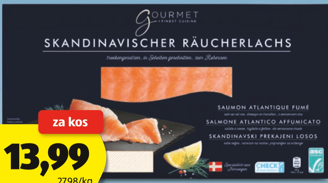 Prekajeni losos Gourmet Skandinavischer Räucherlachs 500 g - Akcija v trgovini Hofer