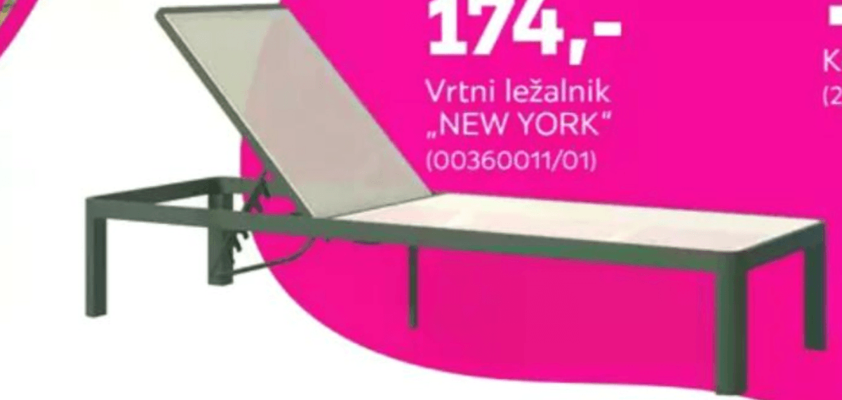 Vrtni ležalnik „NEW YORK" - Akcija v trgovini Mömax