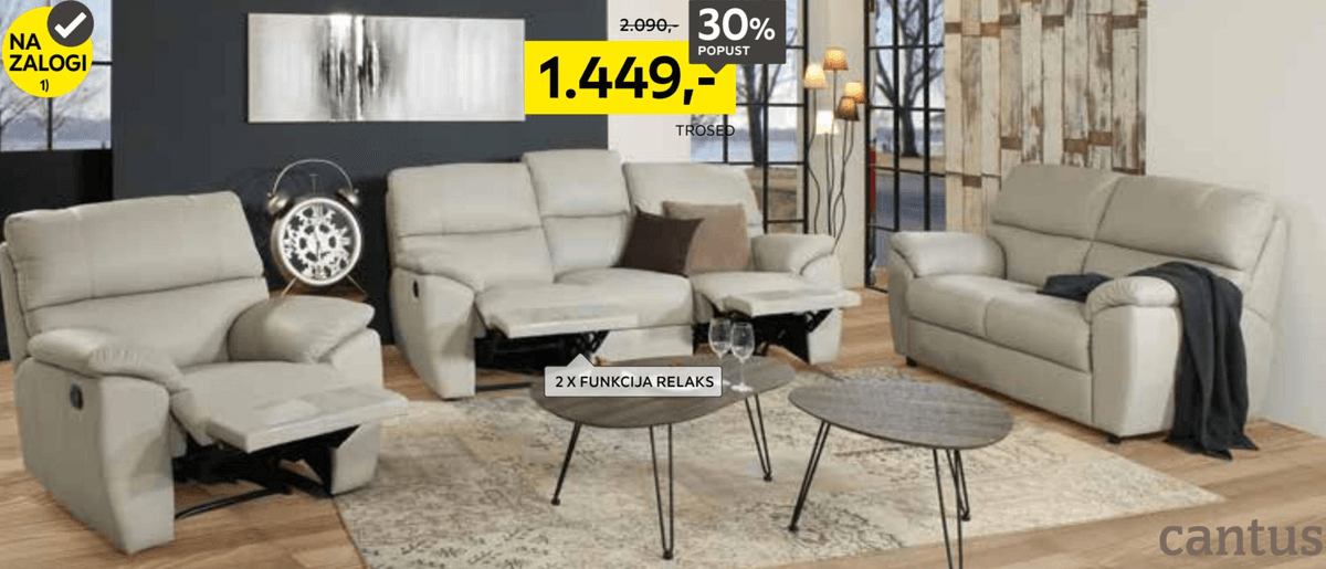 Sedežna garnitura Cantus - Akcija v trgovini Lesnina
