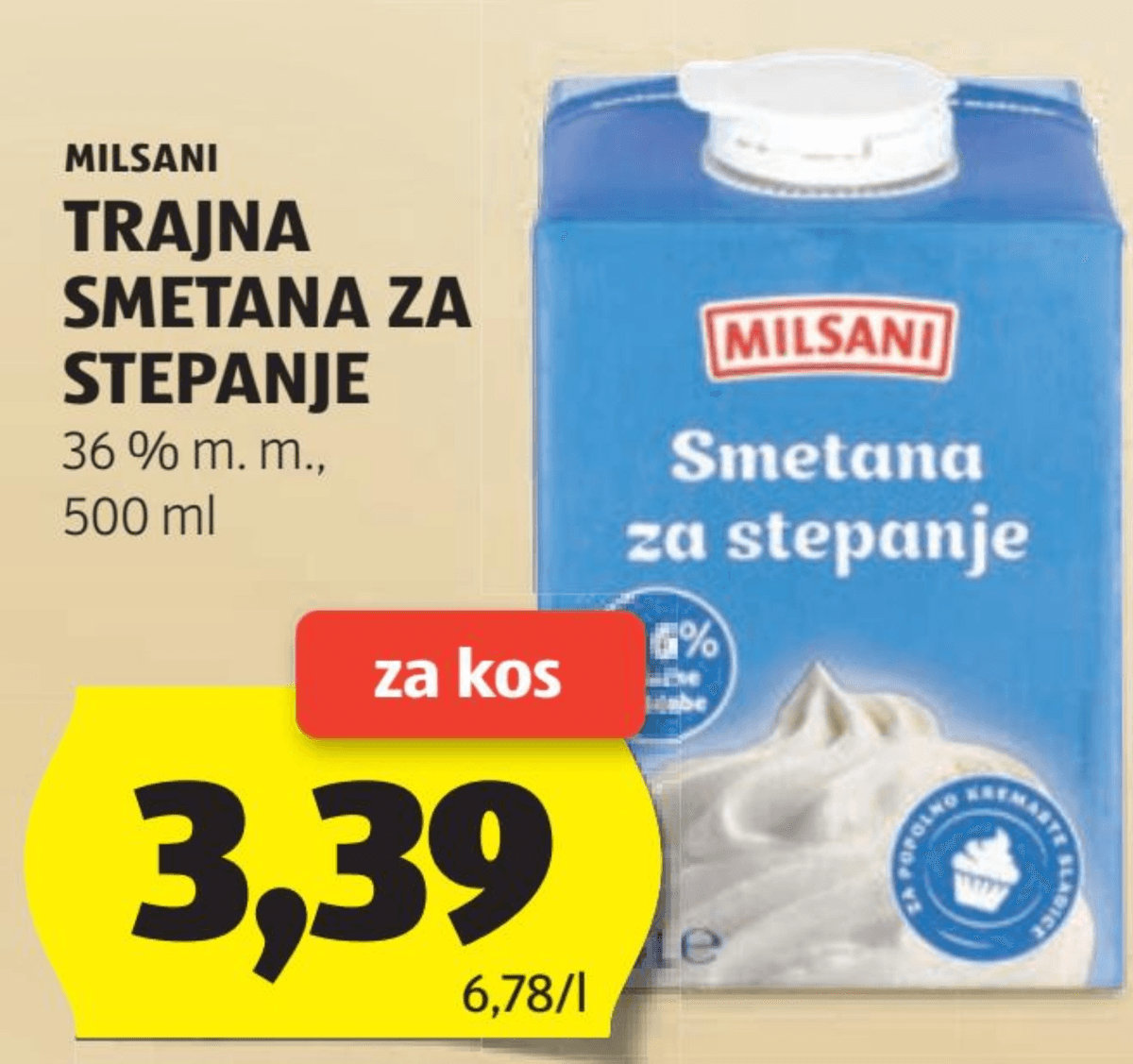 Milsani Trajna smetana za stepanje 500 ml - Akcija v trgovini Hofer