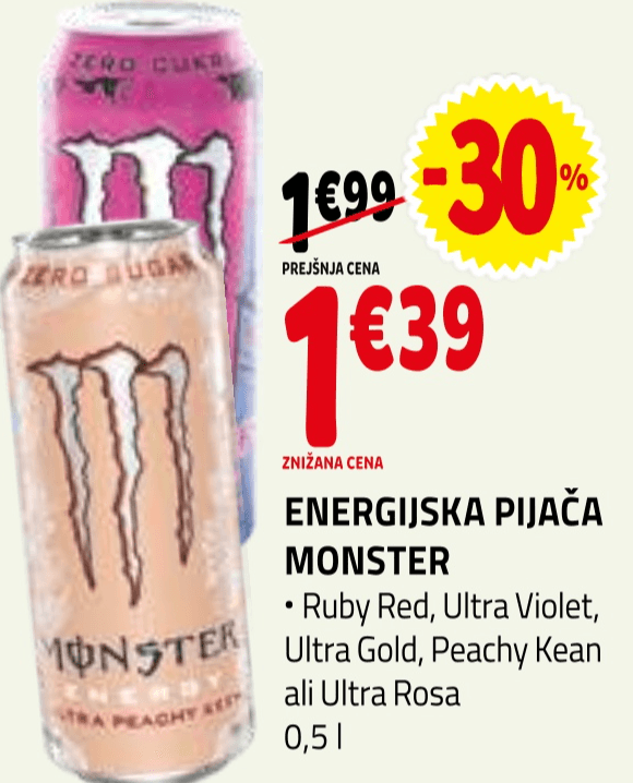 Energijska pijača Monster 0,5 l - Akcija v trgovini E.Leclerc
