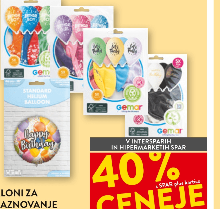 Baloni za praznovanje Gemar - Akcija v trgovini Spar