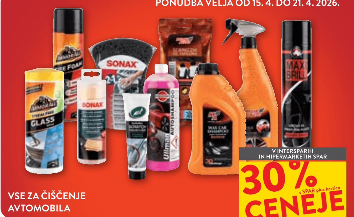 Vse za čiščenje avtomobila Sonax, Armor All, Ullman, Max Bril - Akcija v trgovini Spar